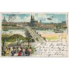 Německo, Drážďany (Dresden), 2 záběrová koláž, Augustusbrücke, 1898