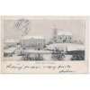 02 - Berounsko, Počaply, pohled na kostel a školu, zimní partie, cca 1900