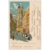 49 - Praha, koláž, oživená Mostecká ulice a Kostel sv. Mikuláše, cca 1900