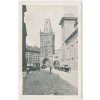 49 - Praha, Prašná brána, oživená ulice, tramvaj, kočáry s koňmi, cca 1915