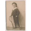 ČSR, tenis, kabinetní foto malého tenisty, 11x7 cm, cca 1900
