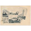 51 - Praha-západ, Dolní Jirčany, 3 záběrová koláž, Škola, Kostel, Náves, 1908