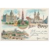 49 - Praha, 4 záběrová litografie s dominantami hlavního města, 1899