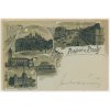 49 - Praha, 5-ti záběrová litografie, mj. Muzeum, Hradčany, Divadlo..., 1898
