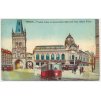 49 - Praha, Prašná brána a representační dům, lidé, tramvaje..., cca 1908