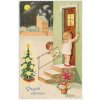 Vánoční přání, "Veselé Vánoce", Andílci u dveří domu, cca 1931
