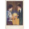Mnoho štěstí v Novém roce! Zamilovaný pár u hořící svíčky, cca 1921