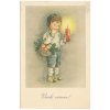 Vánoční přání, chlapeček se svíčkou, cca 1948