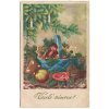 Vánoční přání, Košík s perníčky, jablko, svíčky..., cca 1923