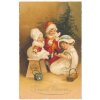 Vánoční přání, 3 děti u stromečku, cca 1924
