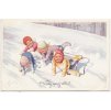 Veselý Nový rok, Děti, sníh, sáňky..., cca 1912