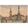 41 - Olomouc, oživená partie z náměstí, Radnice, Sloup Nejsvětější Trojice, 1916