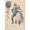 Veselé Velikonoce, kraslice, muž a žena v kroji, cca 1906