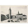 72 - Vyškov, oživené náměstí, automobily, Fototypia, cca 1935