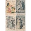 Sestava 4 ks milostných pohlednic, cca 1900