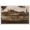 Slovensko, Bratislava, oživená partie u Dunaje s výhledem na hrad, 1934