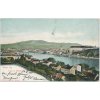 Rakousko, Linz, pohled na město s protékající řekou Dunaj, cca 1905