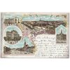 52 - Prostějov, 5 - ti záběrová litografie s dominanty města, cca 1899