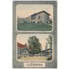 34 - Lounsko, Lužerady, 2 - záběr dominant obce, prošlé poštou 1918