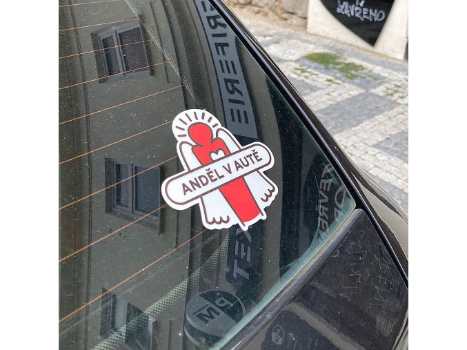 Samolepka Anděl v autě s logem Dobrý anděl