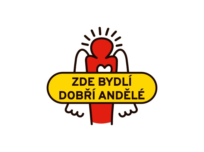 Samolepka Zde bydlí Dobří andělé s logem DA
