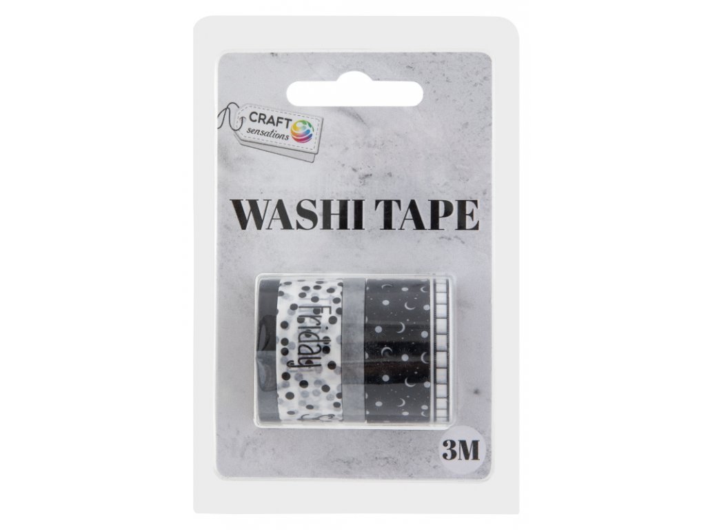 Dekorační lepicí páska - Washi pásky, 3 m, 5 ks (černé, různé šířky)