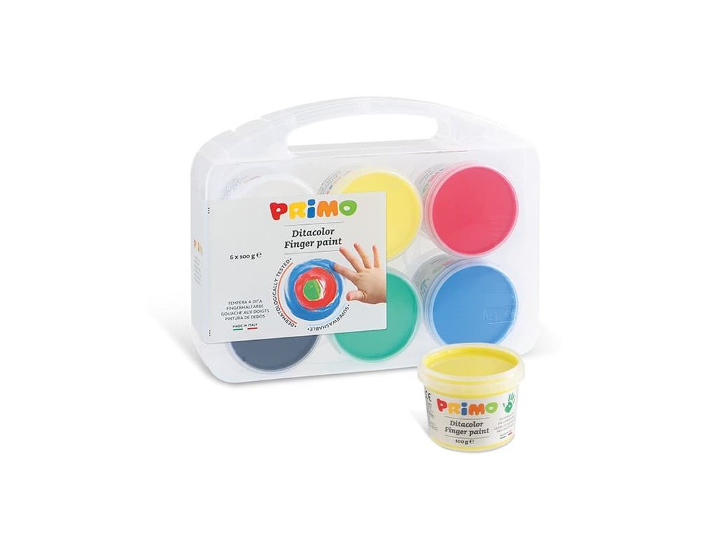 Prstové barvy PRIMO, sada 6 x 100g, kelímky, PP box