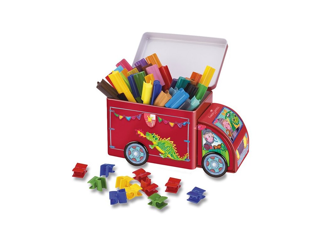 Dětské fixy Faber-Castell Connector plechové autíčko, 33 barev