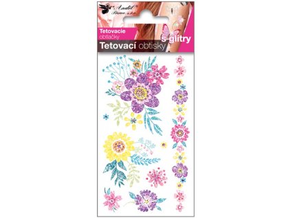 Tetovací obtisky s glitry 10,5 x 6 cm - květiny - 16015