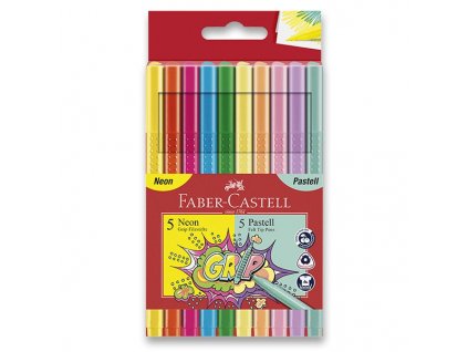 Dětské fixy Faber-Castell Grip Neon a Pastel 10 barev