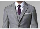 grey suit purple tie