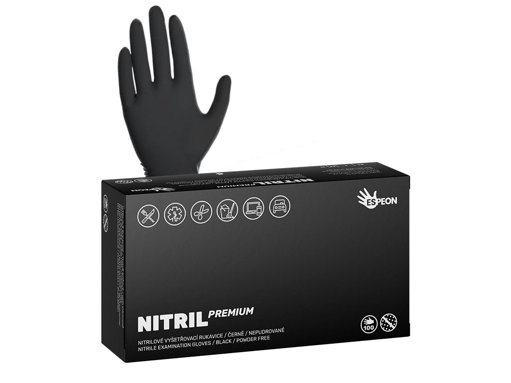 Nitrilové rukavice NITRIL PREMIUM 100 ks, nepudrované, černé, 4.0 g -  Rukavice Espeon