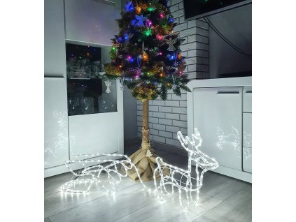 Dekorativní vánoční osvětlení - LED sob se sáněmi MAXY - 128cm studená bílá - BR7506