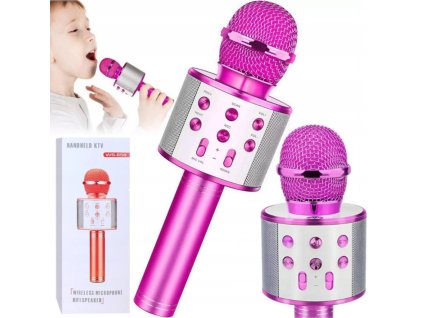 Bezdrátový karaoke bluetooth mikrofon s reproduktorem MAXY - růžový - BR7519