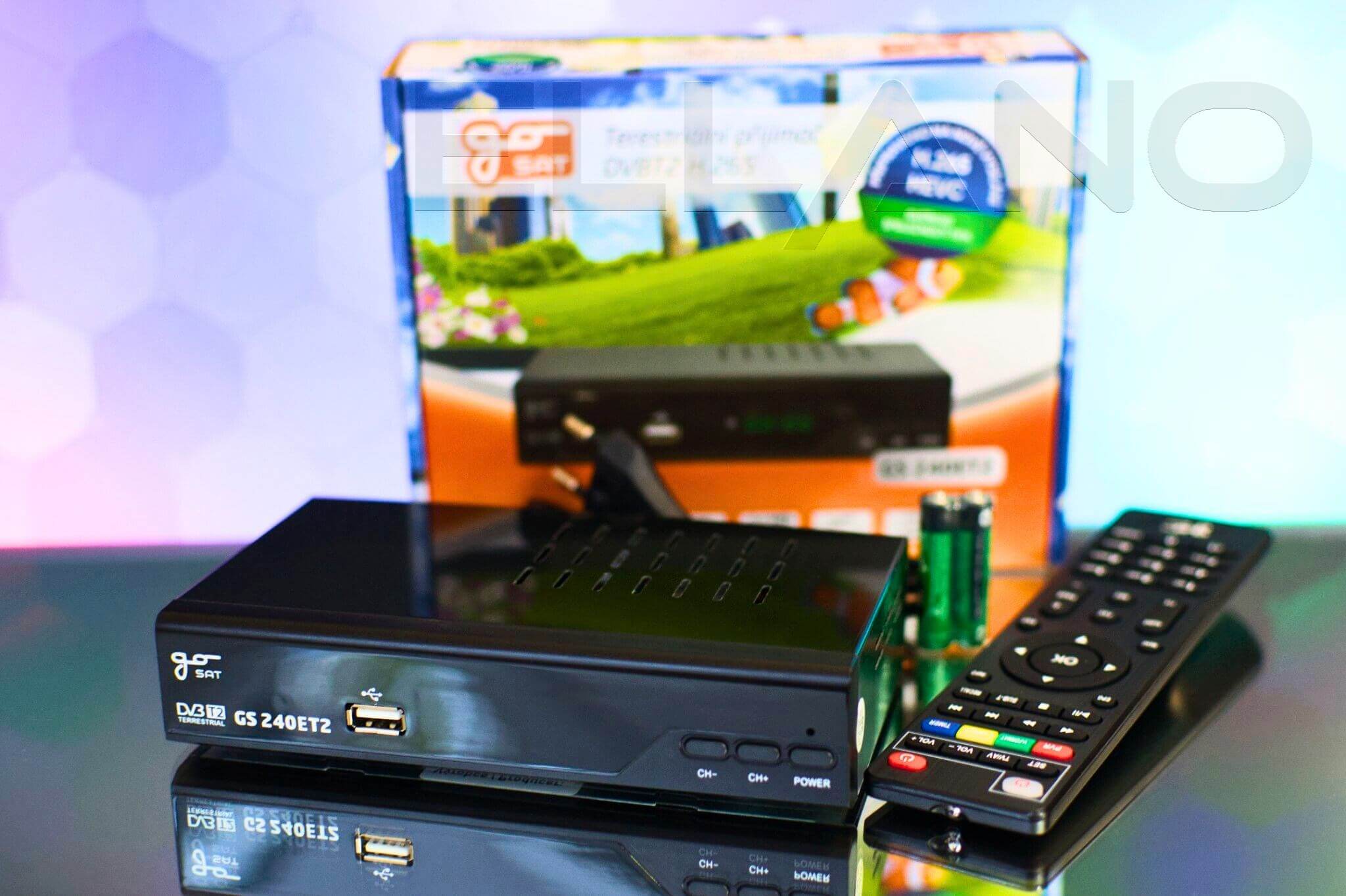 GoSAT GS240ET2 DVB-T2 balení obsahuje