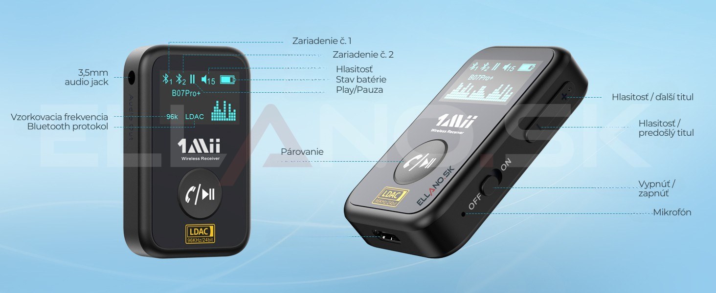 1mii-b07-pro-plus-aux-bluetooth-adaptér-do-auta--prijimac-bluetooth-5-3-s-ldac--aptx-hd-s-oled-obrazovkou_887406