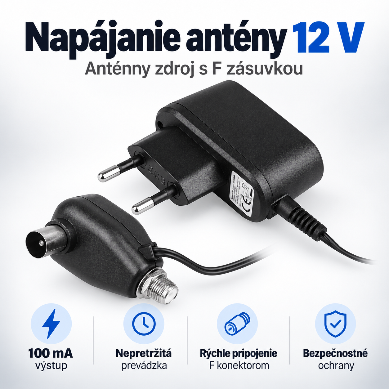 Anténní napájecí zdroj HQ 12 V/100 mA s F zásuvkou – Jednoduché připojení přes F zásuvku