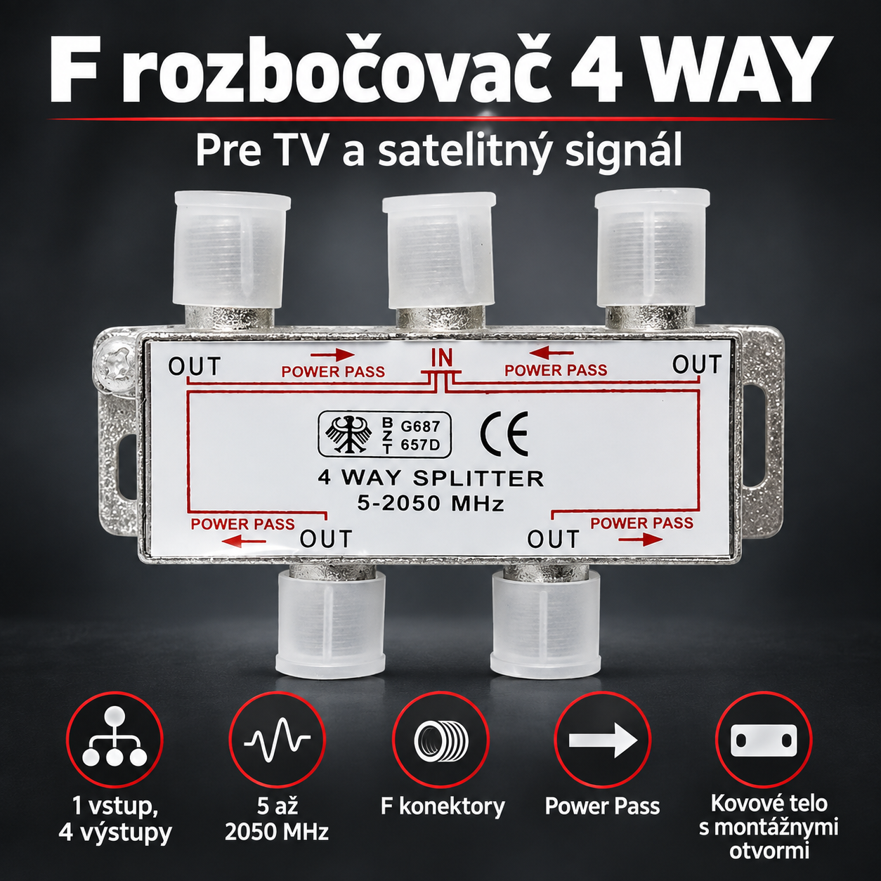 Satelitní rozbočovač 4xSAT LX5110B power pass – detail produktu