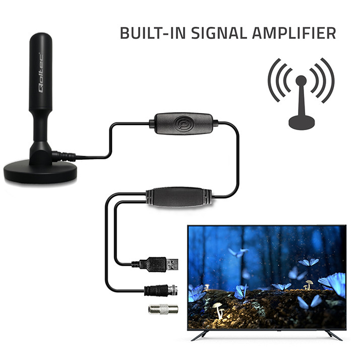 Qoltec vnútorná DVB-T2 anténa so zosilňovačom, 28 dBi, 5 m – detail produktu