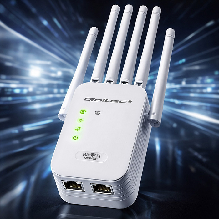 Qoltec N300 WiFi zesilovač, repeater, přístupový bod, 6 antén, 2x RJ45 – Hlavní vlastnosti