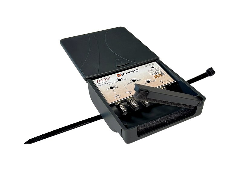 Johansson 7412DC TV zosilňovač VHF UHF, 3 vstupy, 32 dB, 5G LTE700 – Hlavné vlastnosti