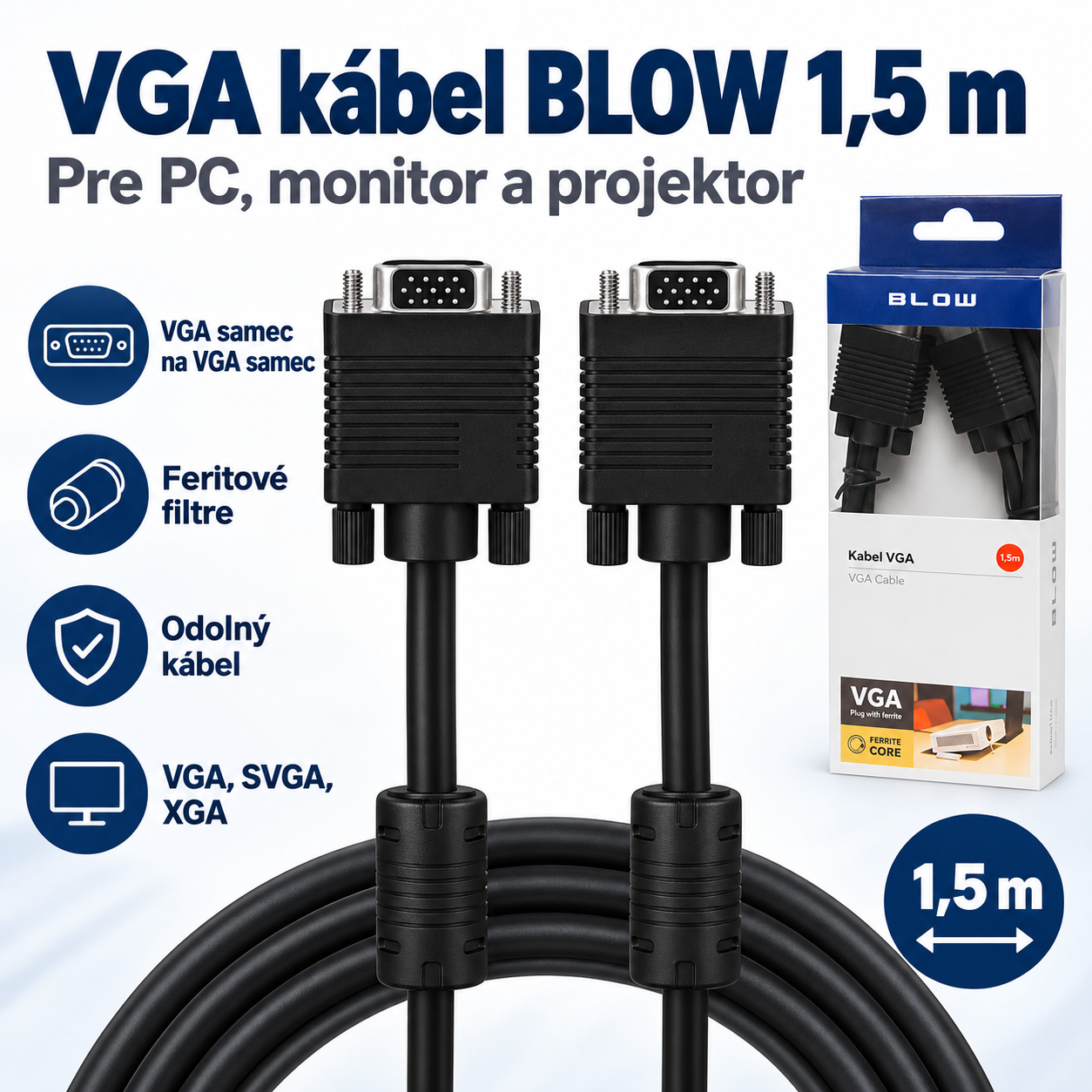 BLOW VGA-VGA CLASSIC kabel 1,5 ms feritovými filtry – Kompatibilita a použití