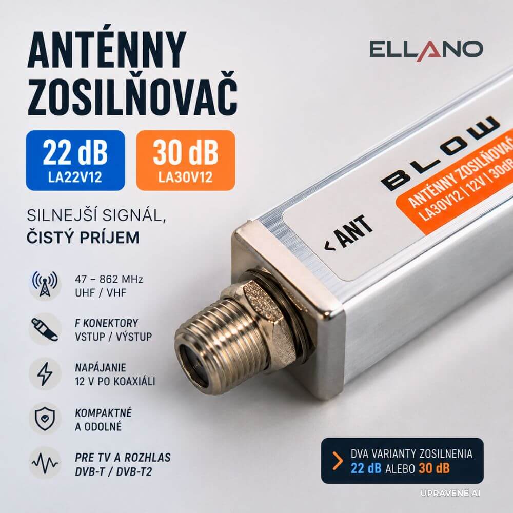 Anténny zosilňovač BLOW 12 V, 22 dB / 30 dB – Hlavné vlastnosti