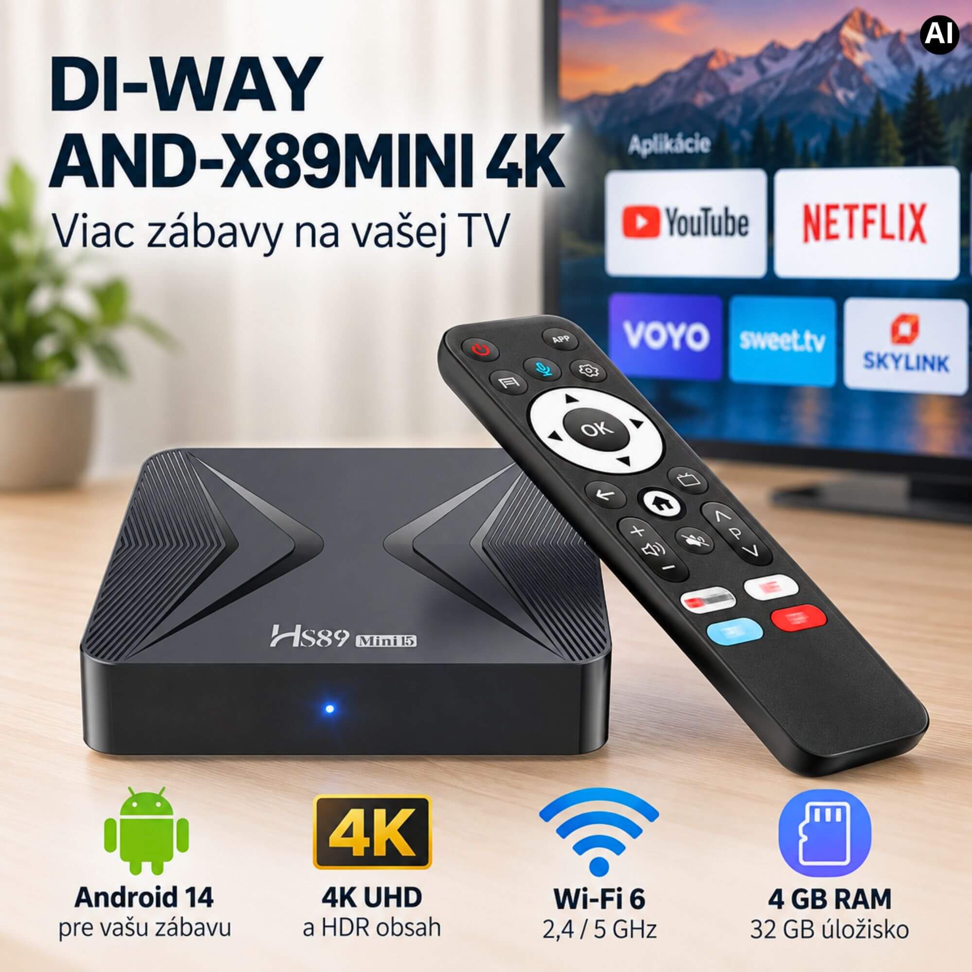 DI-WAY AND-X89MINI 4K – Android 14 s rozhraním pre televízor