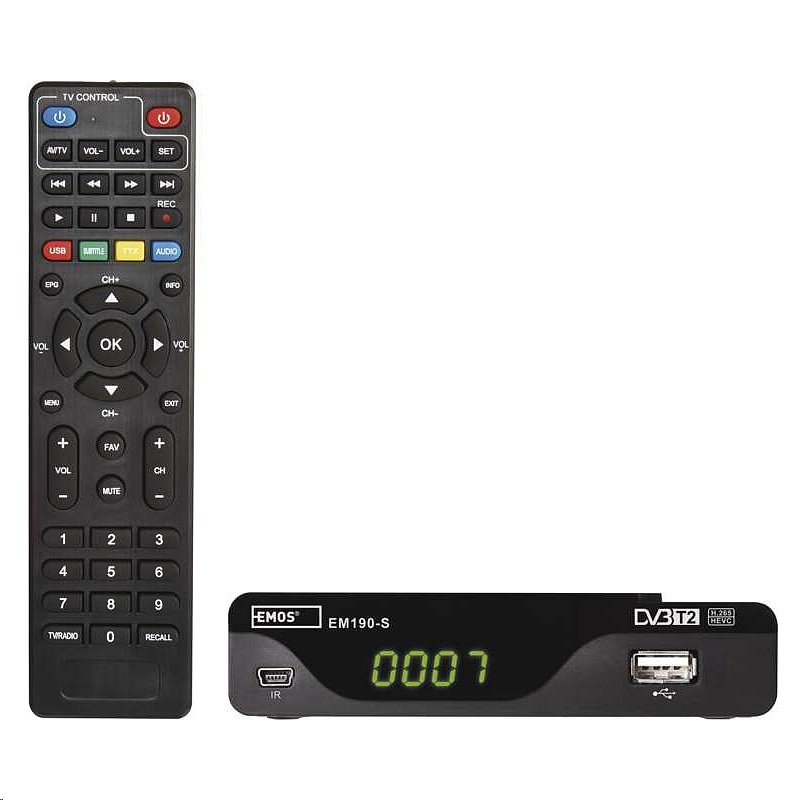 EMOS EM190-S HD DVB-T2 H.265 set-top box s externím IR čidlem – Hlavní vlastnosti