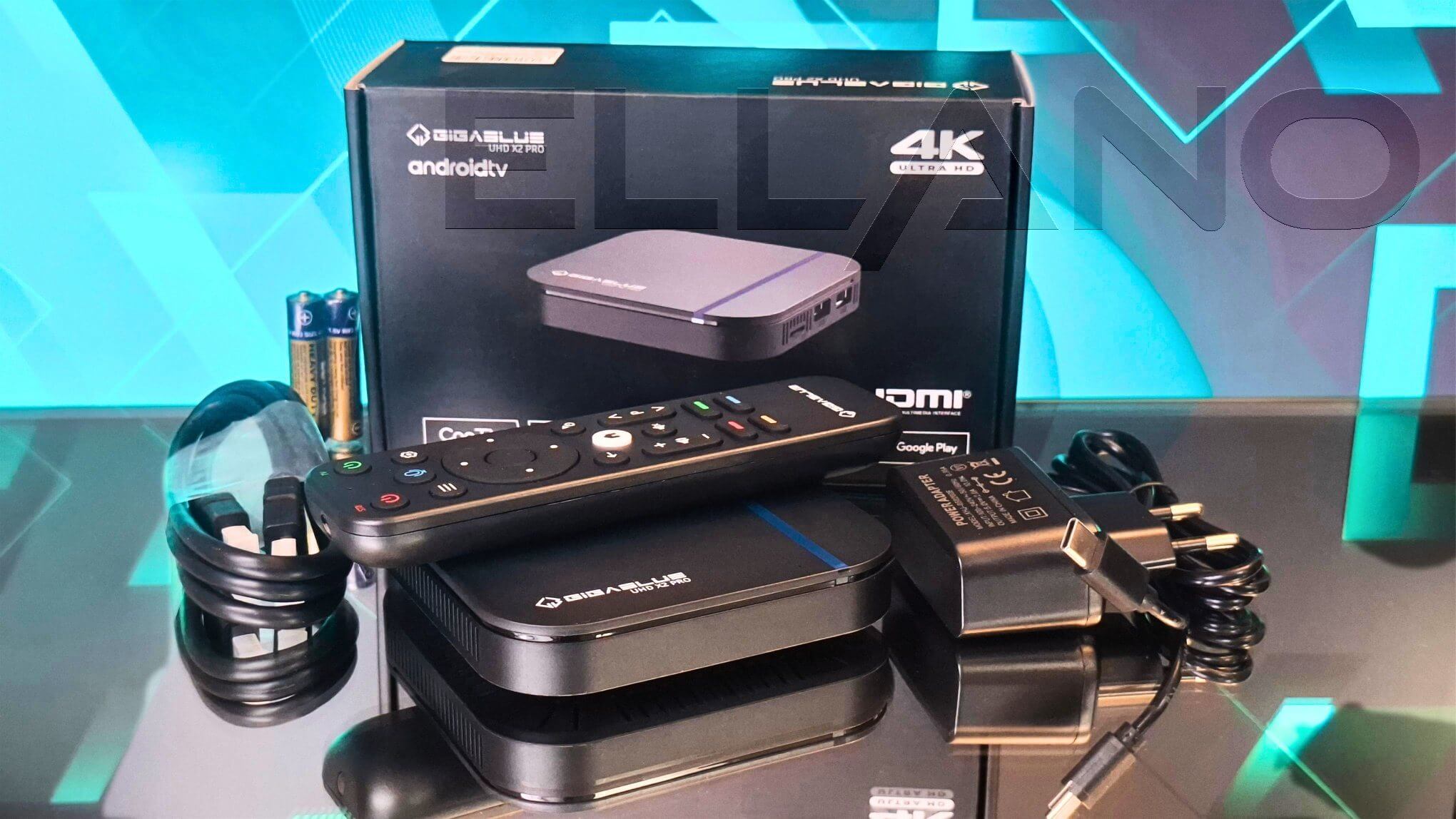 GigaBlue UHD X2 Pro 4K IPTV box s Androidem 12, 4/32 GB, WiFi 6 – obsah balení