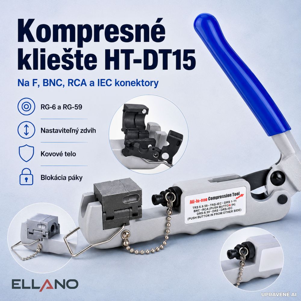 Kompresní kleště LTC HT-DT15 na F, BNC, RCA a IEC konektory – Hlavní vlastnosti: