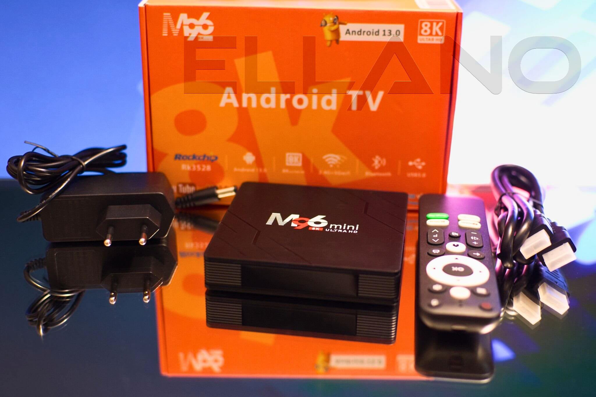 M96 Mini RK3528 Android TV Box 2 GB / 16 GB, Android 13, 4K, dual band WiFi obsah balenia