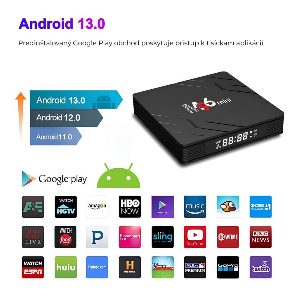M96 Mini RK3528 Android TV Box 2 GB / 16 GB, Android 13, 4K, dual band WiFi - časť popisu