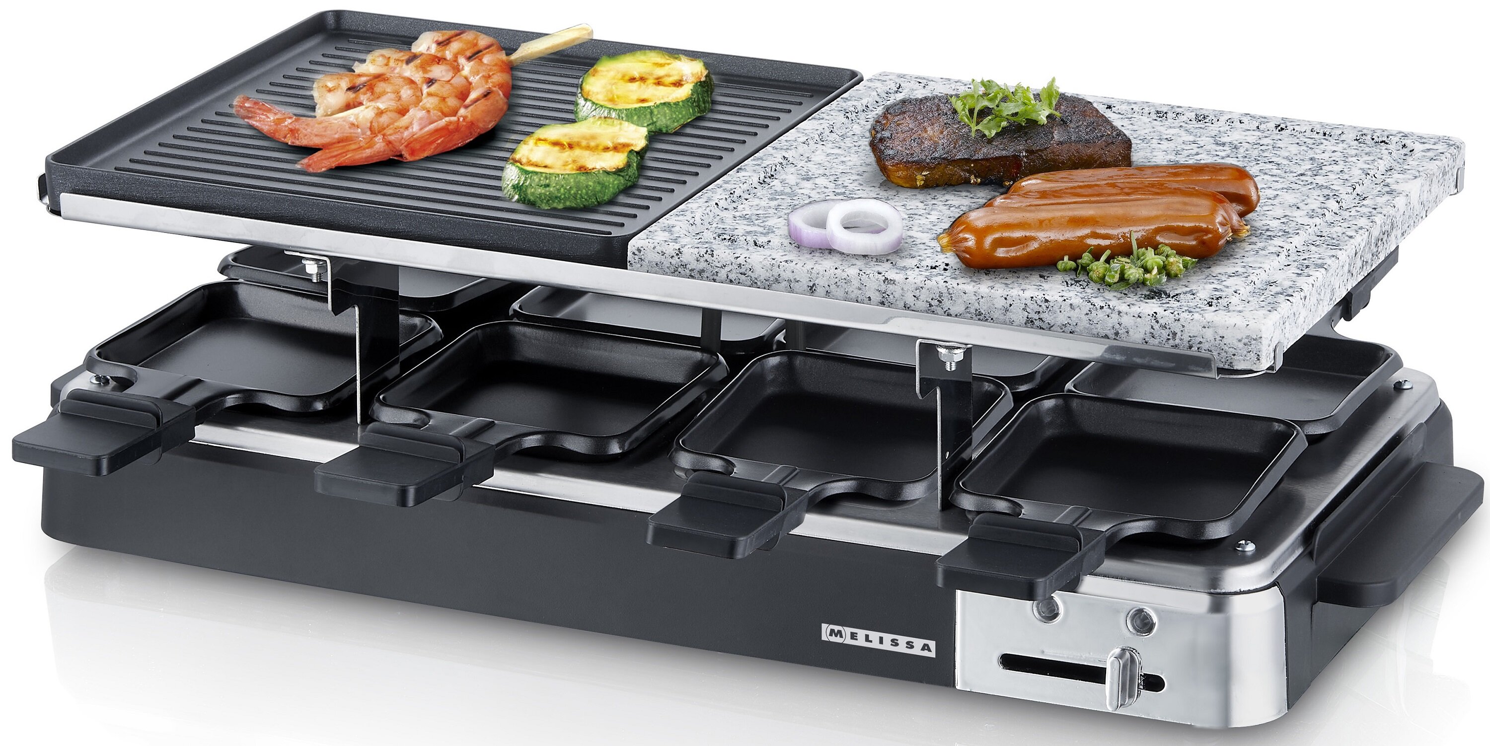 Raclette gril Melissa 16300027, 1300 W, pro 8 osob – Společné grilování u stolu